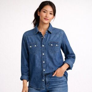 GAP Pearl-Snap Western Denim Shirt (Women’s Oversized)